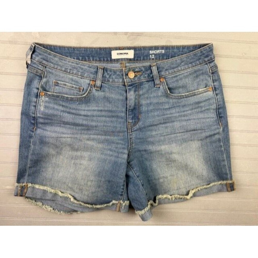Sonoma Size 12 Womens Shorts Mid Rise Light Wash Stretch Cut Off